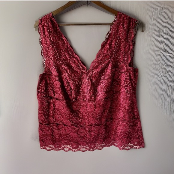 Other - George Woman Cranberry Lace Tank Top 18/20 V Neck Sleeveless Lined Plus Size